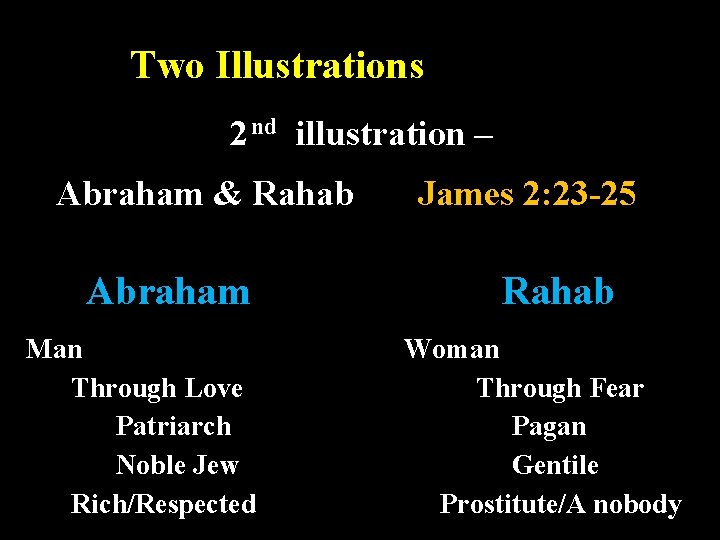 Two Illustrations 2 nd illustration – Abraham & Rahab Abraham Man Through Love Patriarch