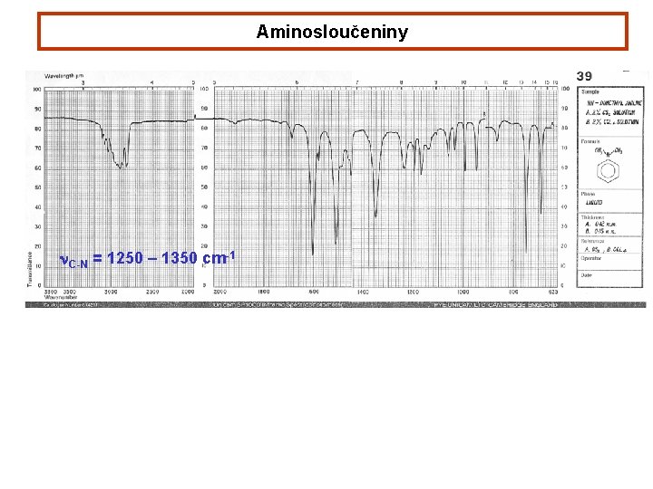 Aminosloučeniny n. C-N = 1250 – 1350 cm-1 