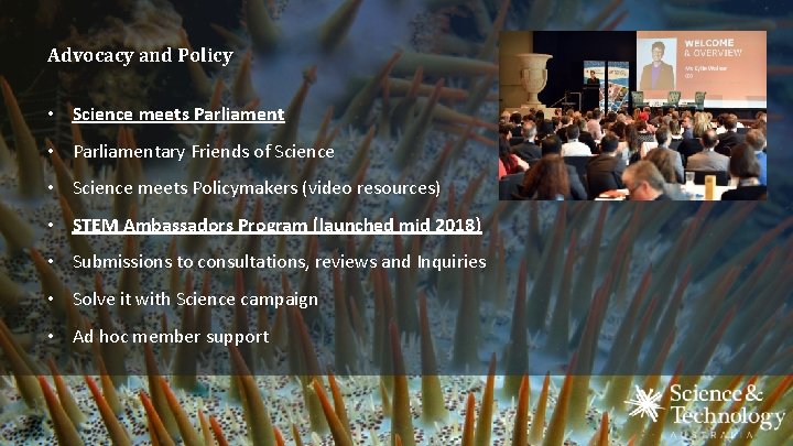 Advocacy and Policy • Science meets Parliament • Parliamentary Friends of Science • Science Advocacy and Policy • Science meets Parliament • Parliamentary Friends of Science • Science