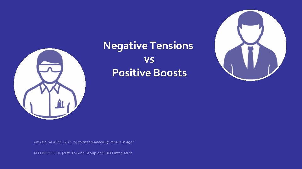 Negative Tensions vs Positive Boosts INCOSE UK ASEC 2015 "Systems Engineering comes of age"