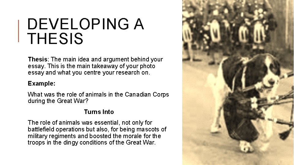 DEVELOPING A THESIS Thesis: The main idea and argument behind your essay. This is DEVELOPING A THESIS Thesis: The main idea and argument behind your essay. This is