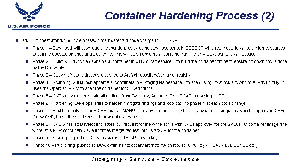 Container Hardening Process (2) n CI/CD orchestrator run multiple phases once it detects a