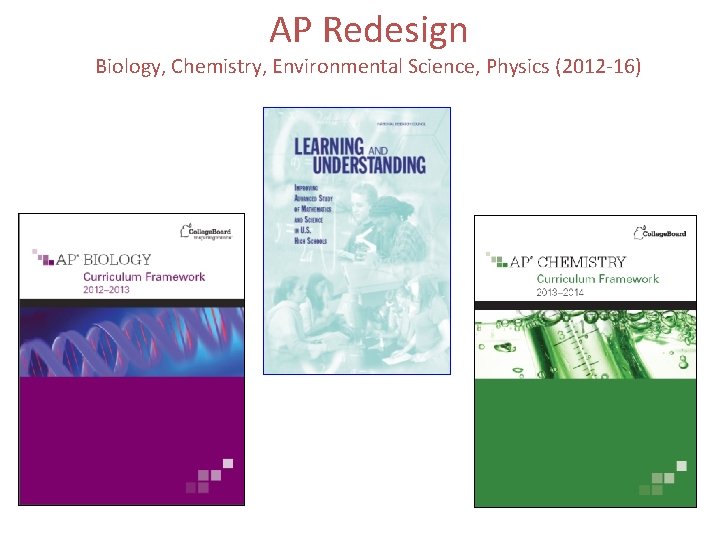 AP Redesign Biology, Chemistry, Environmental Science, Physics (2012 -16) AP Redesign Biology, Chemistry, Environmental Science, Physics (2012 -16)