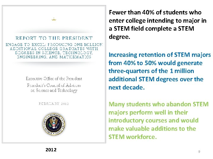 Fewer than 40% of students who enter college intending to major in a STEM Fewer than 40% of students who enter college intending to major in a STEM