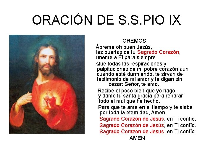 ORACIÓN DE S. S. PIO IX OREMOS Ábreme oh buen Jesús, las puertas de ORACIÓN DE S. S. PIO IX OREMOS Ábreme oh buen Jesús, las puertas de