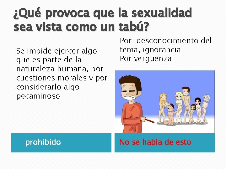 ¿Qué provoca que la sexualidad sea vista como un tabú? Se impide ejercer algo