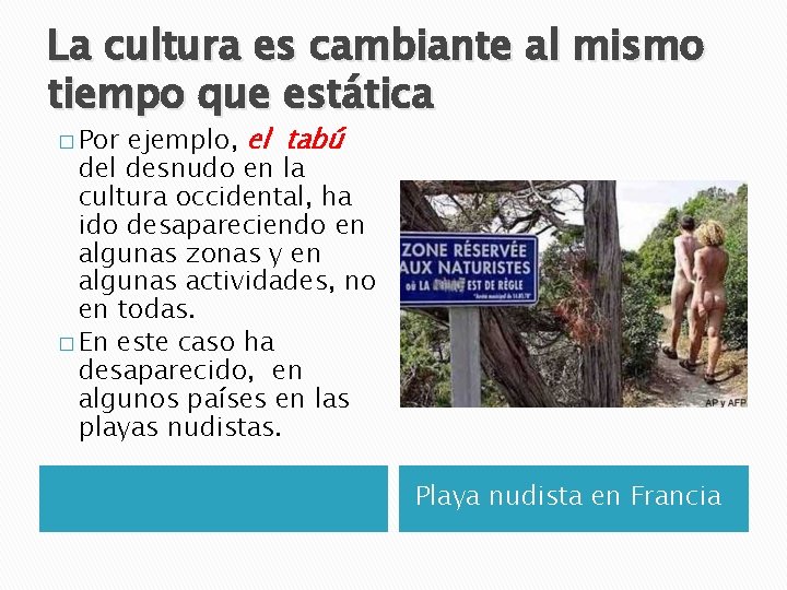 La cultura es cambiante al mismo tiempo que estática ejemplo, el tabú del desnudo