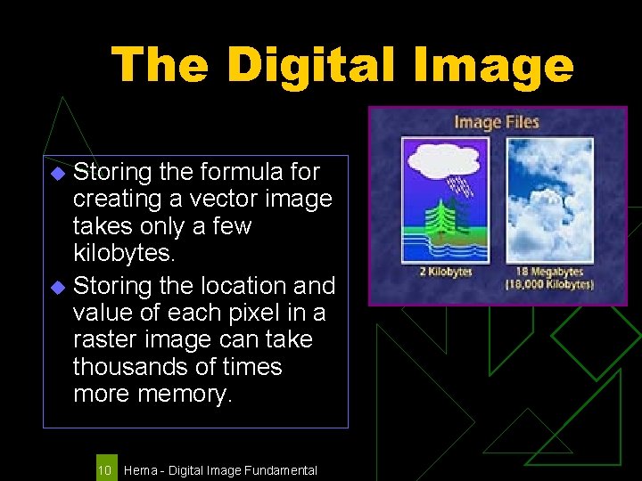 The Digital Image Storing the formula for creating a vector image takes only a