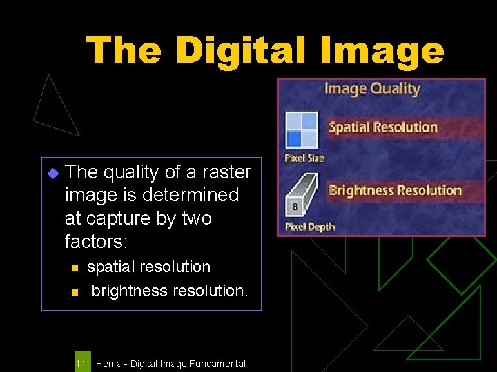 The Digital Image u The quality of a raster image is determined at capture
