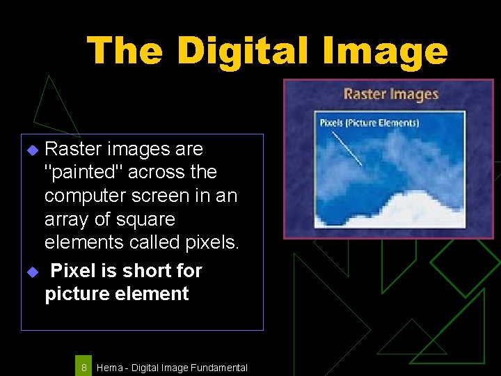 The Digital Image Raster images are "painted" across the computer screen in an array