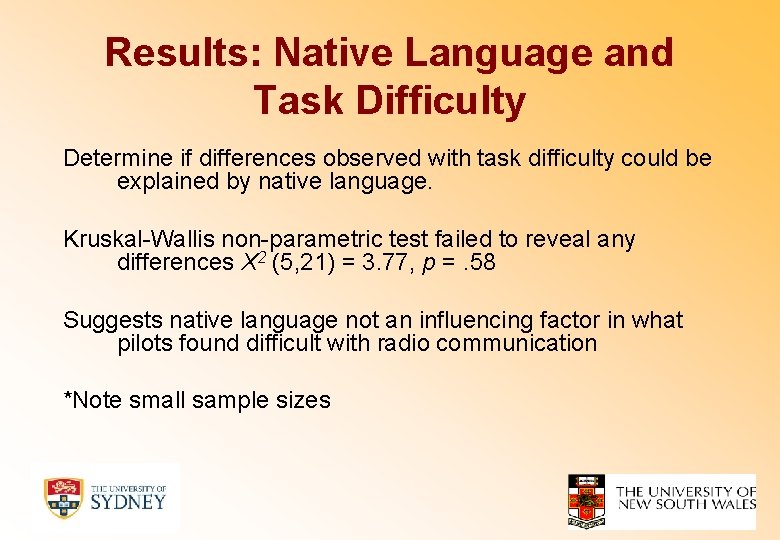 Results: Native Language and Task Difficulty Determine if differences observed with task difficulty could
