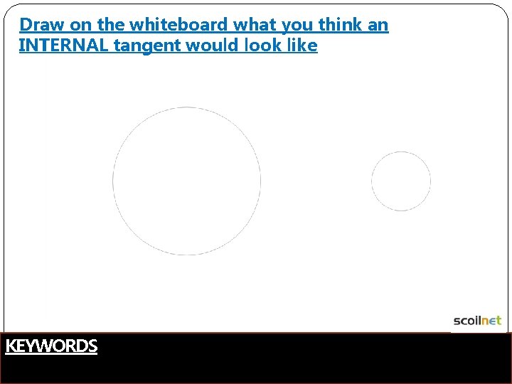 Draw on the whiteboard what you think an INTERNAL tangent would look like KEYWORDS