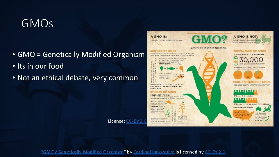 GMOs • GMO = Genetically Modified Organism • Its in our food • Not
