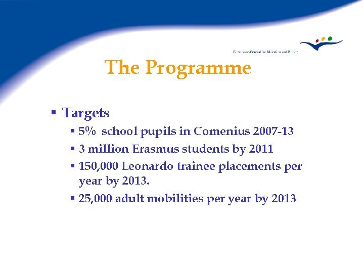 The Programme § Targets § 5% school pupils in Comenius 2007 -13 § 3