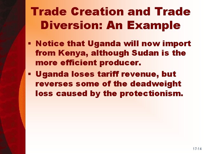 Trade Creation and Trade Diversion: An Example § Notice that Uganda will now import