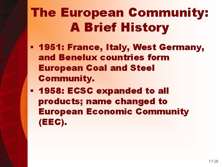 The European Community: A Brief History § 1951: France, Italy, West Germany, and Benelux