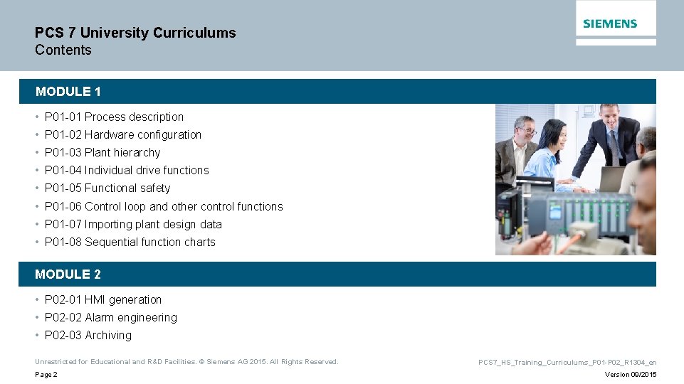 PCS 7 University Curriculums Contents MODULE 1 • P 01 -01 Process description • PCS 7 University Curriculums Contents MODULE 1 • P 01 -01 Process description •