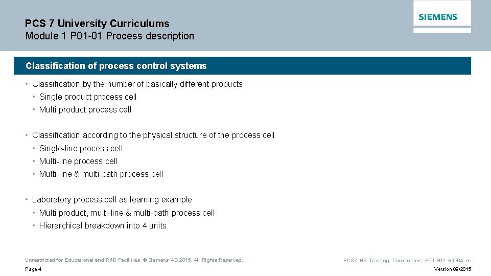 PCS 7 University Curriculums Module 1 P 01 -01 Process description Classification of process PCS 7 University Curriculums Module 1 P 01 -01 Process description Classification of process