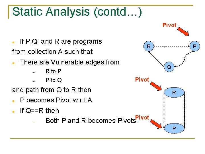 Static Analysis (contd…) Pivot If P, Q and R are programs from collection A