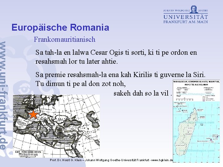 Europäische Romania Frankomauritianisch Sa tah-la en lalwa Cesar Ogis ti sorti, ki ti pe