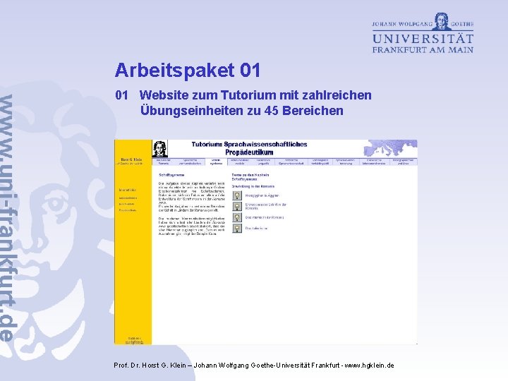 Arbeitspaket 01 01 Website zum Tutorium mit zahlreichen Übungseinheiten zu 45 Bereichen Prof. Dr.