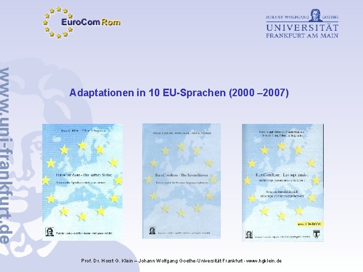 Adaptationen in 10 EU-Sprachen (2000 – 2007) Prof. Dr. Horst G. Klein – Johann