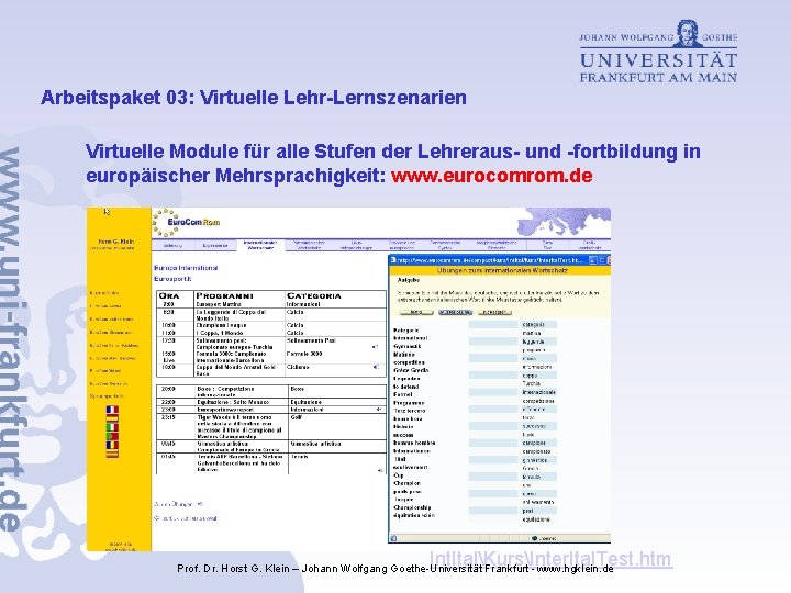 Arbeitspaket 03: Virtuelle Lehr-Lernszenarien Virtuelle Module für alle Stufen der Lehreraus- und -fortbildung in