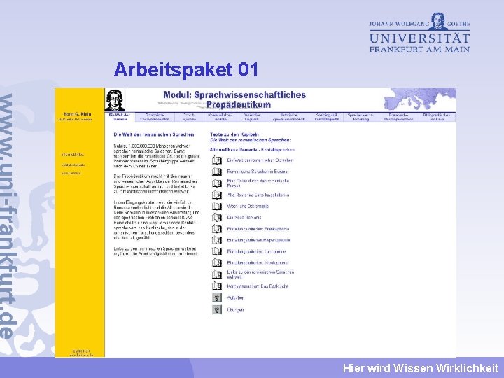 Arbeitspaket 01 Hier wird Wissen Wirklichkeit 