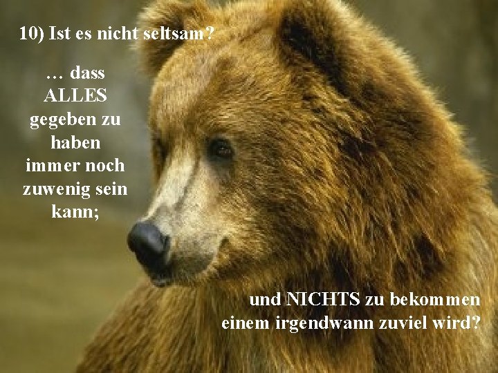 10) Ist es nicht seltsam? … dass ALLES gegeben zu haben immer noch zuwenig