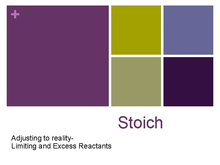 + Stoich Adjusting to reality. Limiting and Excess Reactants 