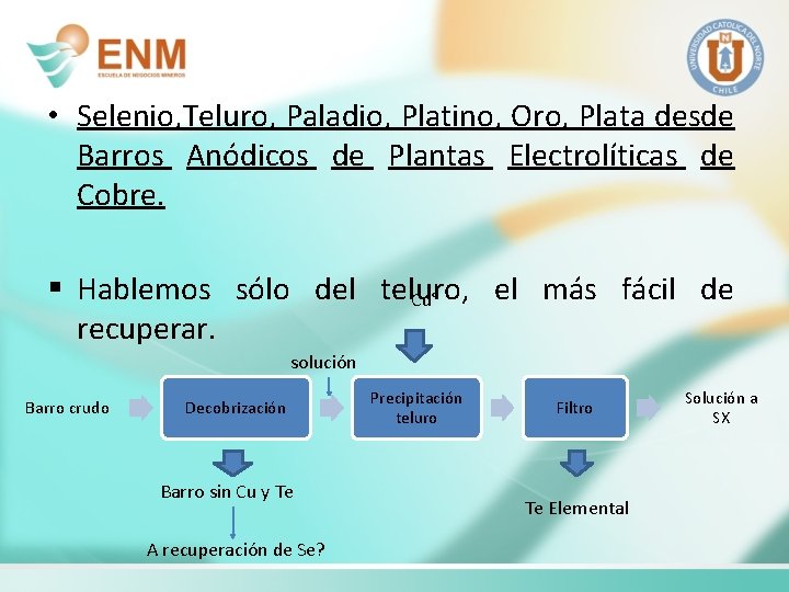  • Selenio, Teluro, Paladio, Platino, Oro, Plata desde Barros Anódicos de Plantas Electrolíticas
