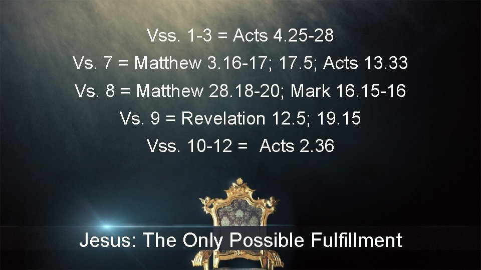 Vss. 1 -3 = Acts 4. 25 -28 Vs. 7 = Matthew 3. 16