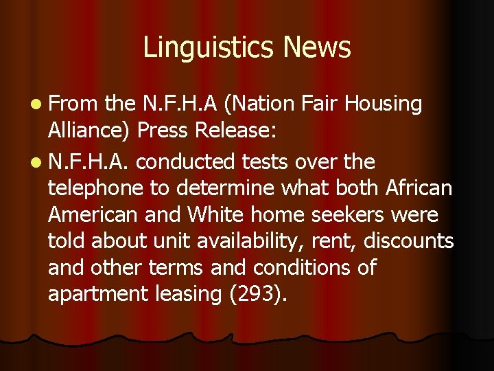 Linguistics News l From the N. F. H. A (Nation Fair Housing Alliance) Press