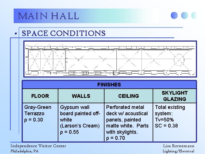 MAIN HALL • SPACE CONDITIONS FINISHES FLOOR Gray-Green Terrazzo ρ = 0. 30 WALLS
