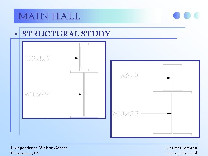 MAIN HALL • STRUCTURAL STUDY Independence Visitor Center Lisa Bornemann Philadelphia, PA Lighting/Electrical 