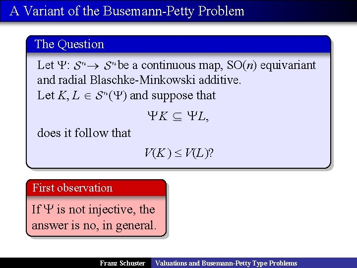 Valuations And Busemannpetty Type Problems Franz Schuster Vienna