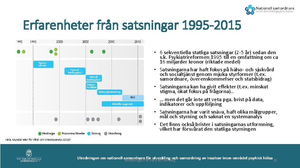 Erfarenheter från satsningar 1995 -2015 • 6 sekventiella statliga satsningar (2 -5 år) sedan