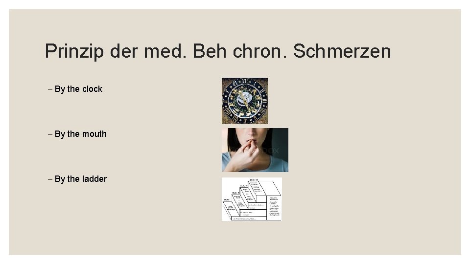 Prinzip der med. Beh chron. Schmerzen - By the clock - By the mouth