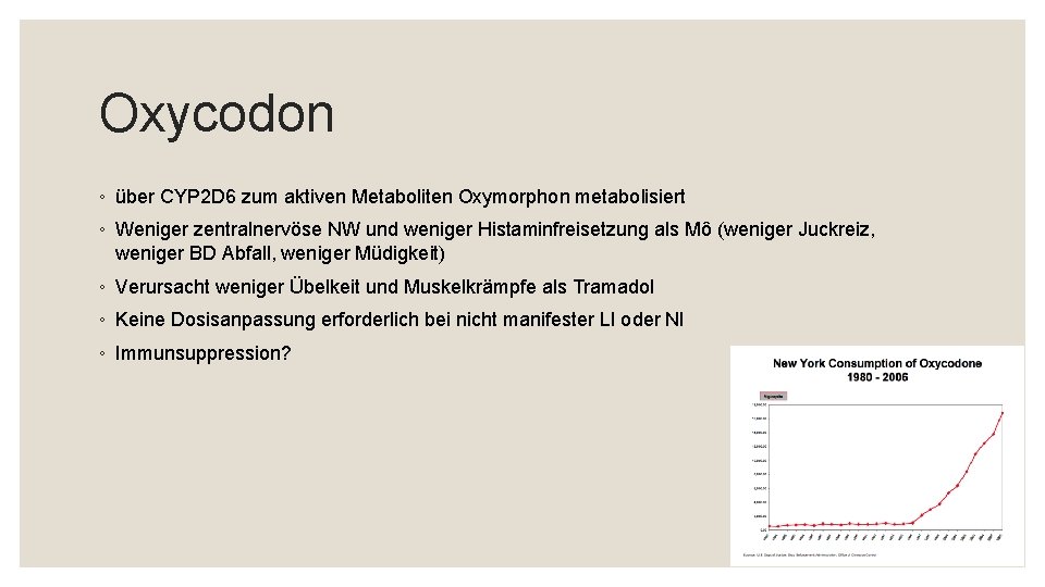 Oxycodon ◦ über CYP 2 D 6 zum aktiven Metaboliten Oxymorphon metabolisiert ◦ Weniger