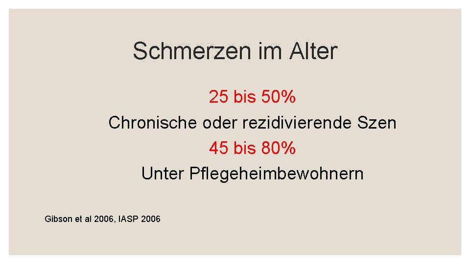 Schmerzen im Alter 25 bis 50% Chronische oder rezidivierende Szen 45 bis 80% Unter