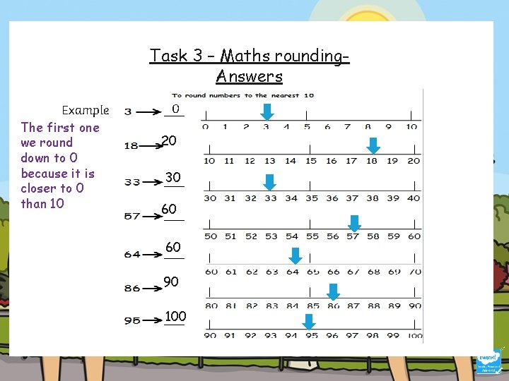 Task 3 – Maths rounding. Answers Example The first one we round down to