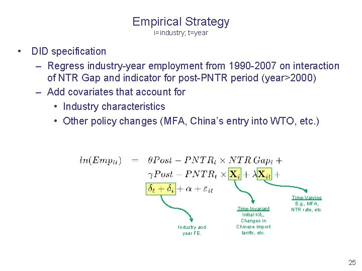 Empirical Strategy i=industry; t=year • DID specification – Regress industry-year employment from 1990 -2007