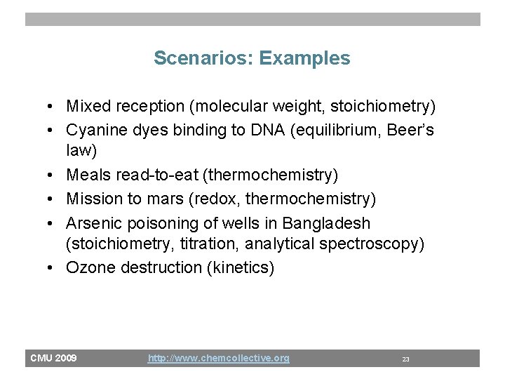 Scenarios: Examples • Mixed reception (molecular weight, stoichiometry) • Cyanine dyes binding to DNA