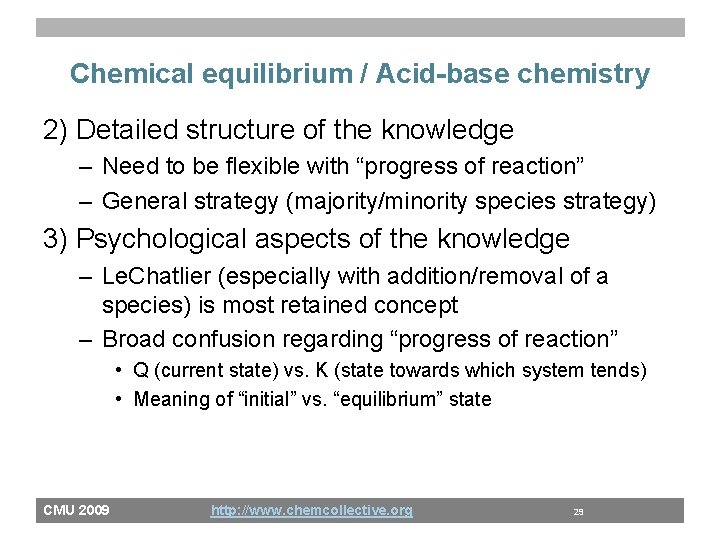 Chemical equilibrium / Acid-base chemistry 2) Detailed structure of the knowledge – Need to