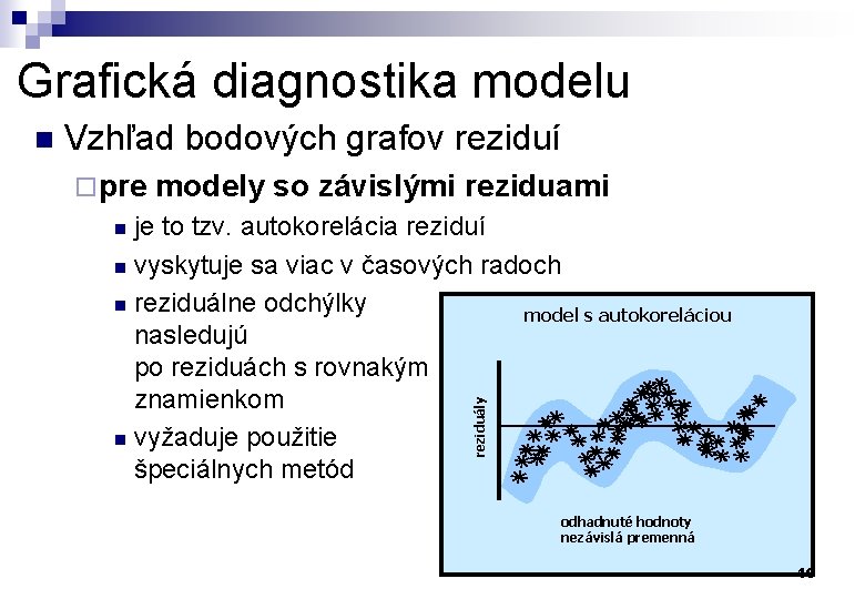 Grafická diagnostika modelu Vzhľad bodových grafov reziduí ¨ pre modely so závislými reziduami je