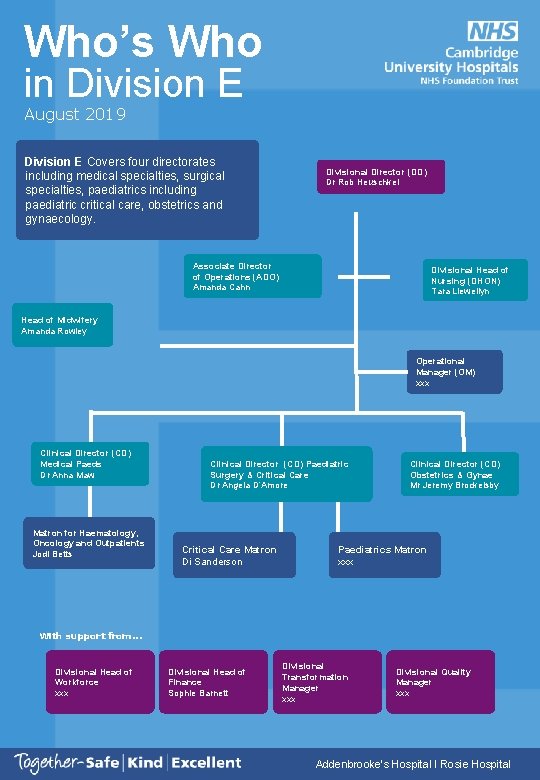 Who’s Who in Division E August 2019 Division E Covers four directorates including medical