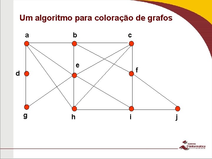 Um algoritmo para coloração de grafos a b c e f d g h