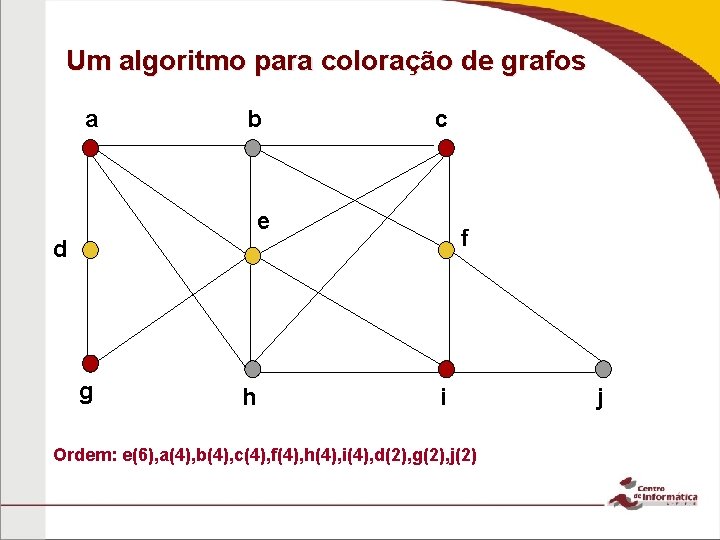 Um algoritmo para coloração de grafos a b c e f d g h