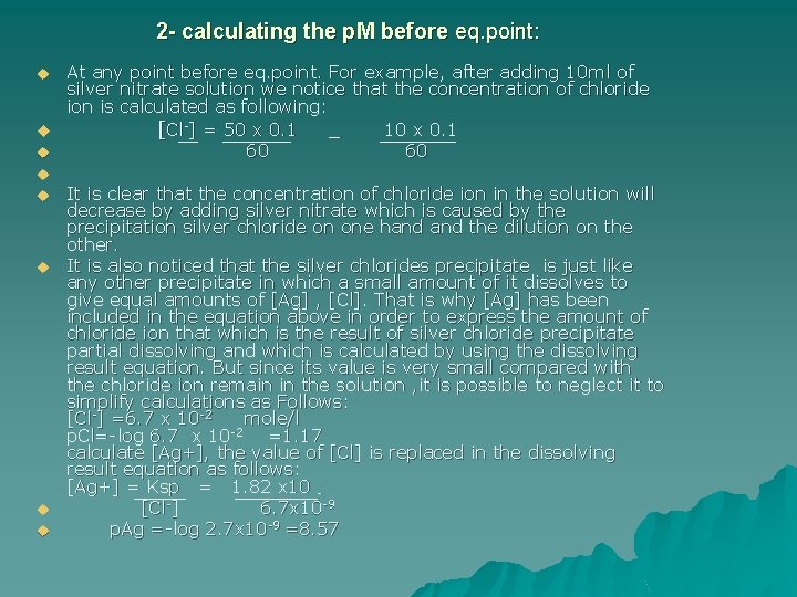 2 - calculating the p. M before eq. point: At any point before eq.