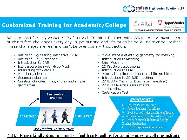 Customized Training for Academic/College We are Certified Hyper. Works Professional Training Partner with Altair.